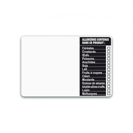 ETIQUETTE PVC BLANC TOUT COMPRIX-ALLERGENES 10.5 X 7  PQT DE 10